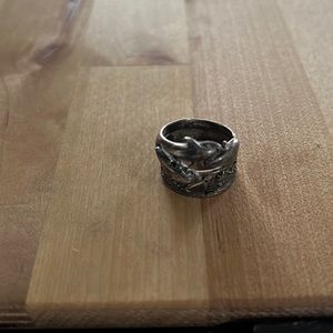 Silver Double stacked ring with dolphins